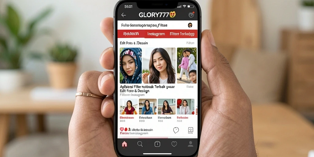 Tampilan antarmuka GLORY777 dengan beragam filter Instagram yang menarik.