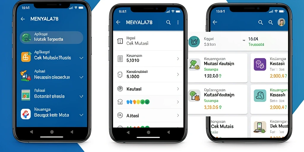 Antarmuka aplikasi MENYALA78 untuk cek mutasi keuangan.