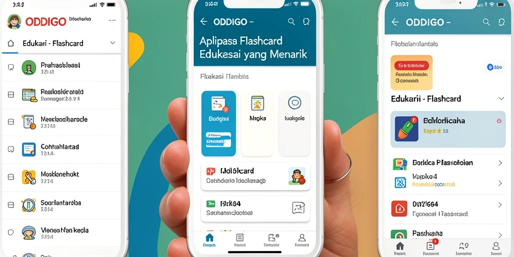 Tampilan antarmuka ODDIGO yang memukau dan interaktif untuk flashcard.