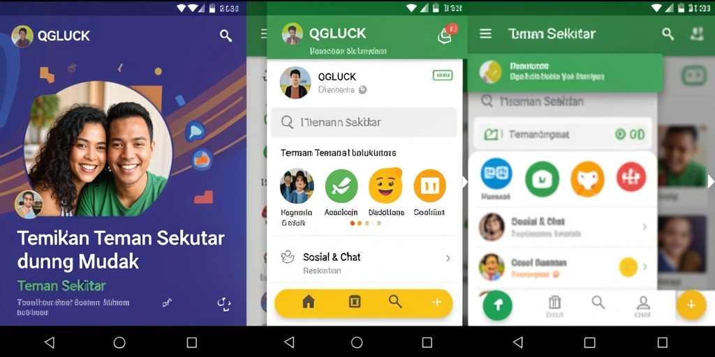 Tampilan antarmuka QGLUCK yang bersih dan modern untuk mencari teman baru.