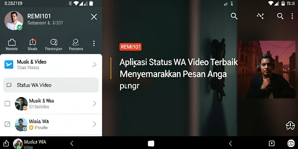 Tampilan antarmuka aplikasi REMI101 untuk edit video status WA yang menarik.