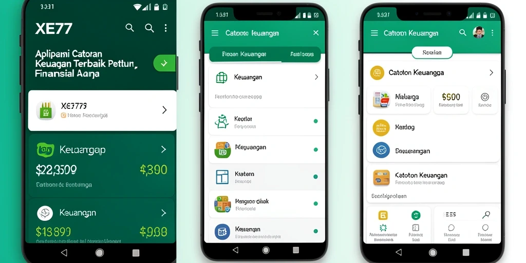 Tampilan antarmuka XE77 yang sederhana dan informatif untuk Catatan Keuangan.