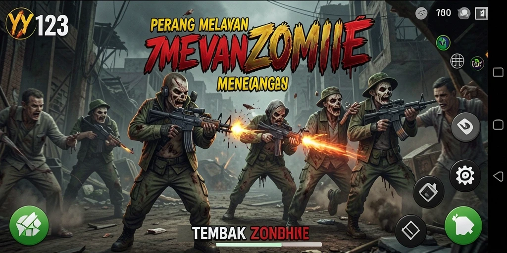 Tampilan antarmuka game Tembak Zombie yang menarik dan penuh aksi.